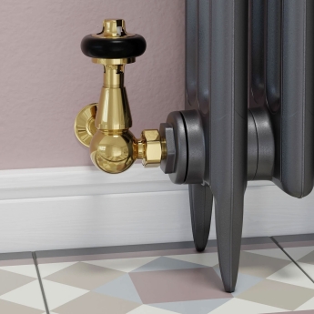 West Eton Traditional Corner Manual Radiator Valve and Lockshield - Brass | Product Image