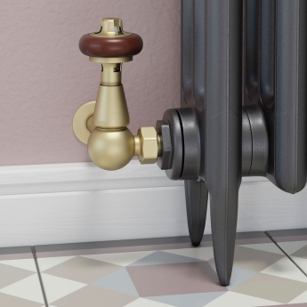 West Eton Traditional Corner Manual Radiator Valve and Lockshield - Brushed Brass | Product Image