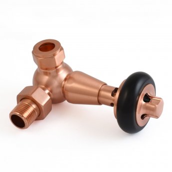West Eton Traditional Corner Manual Radiator Valves Pair and Lockshield - Brushed Copper