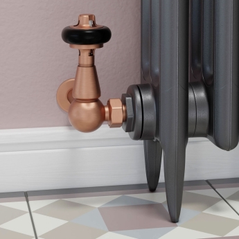 West Eton Traditional Corner Manual Radiator Valves Pair and Lockshield - Brushed Copper | Product Image