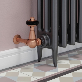 West Eton Traditional Corner Manual Radiator Valves Pair and Lockshield - Brushed Copper | Product Image