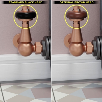 West Eton Traditional Corner Manual Radiator Valves Pair and Lockshield - Brushed Copper | Product Image