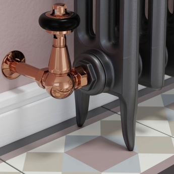 West Eton Traditional Corner Manual Radiator Valve and Lockshield - Polished Copper | Product Image