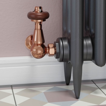 West Eton Traditional Corner Manual Radiator Valve and Lockshield - Polished Copper | Product Image