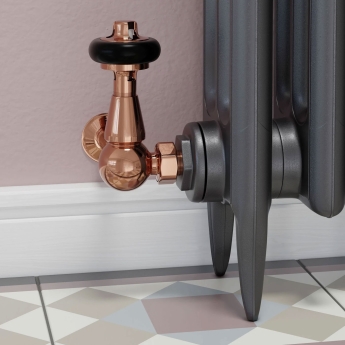 West Eton Traditional Corner Manual Radiator Valve and Lockshield - Polished Copper | Product Image