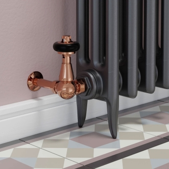 West Eton Traditional Corner Manual Radiator Valve and Lockshield - Polished Copper | Product Image