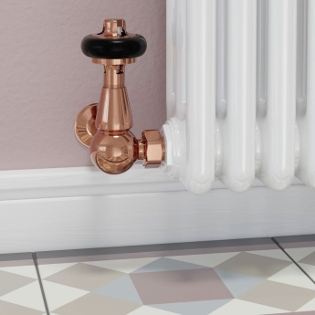 West Eton Traditional Corner Manual Radiator Valve and Lockshield - Polished Copper | Product Image