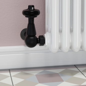 West Eton Traditional Corner Manual Radiator Valve and Lockshield - Satin Black | Product Image