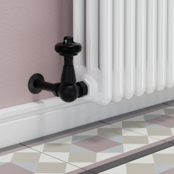 West Eton Traditional Corner Manual Radiator Valve and Lockshield - Satin Black | Product Image