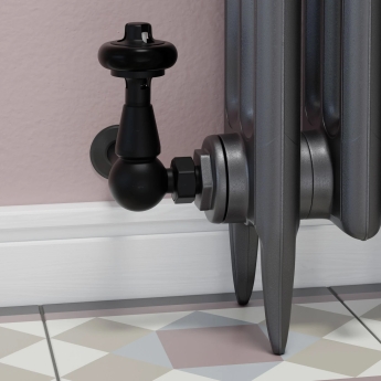West Eton Traditional Corner Manual Radiator Valve and Lockshield - Satin Black | Product Image