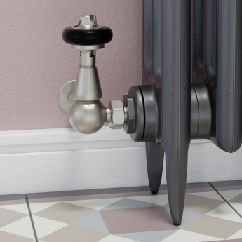 West Eton Traditional Corner Manual Radiator Valve and Lockshield - Satin Nickel | Product Image