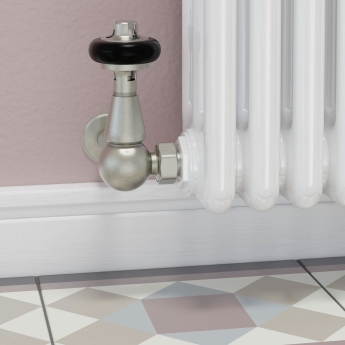 West Eton Traditional Corner Manual Radiator Valve and Lockshield - Satin Nickel | Product Image