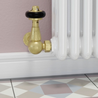 West Eton Traditional Corner Manual Radiator Valve and Lockshield - Un-Lacquered Brass | Product Image