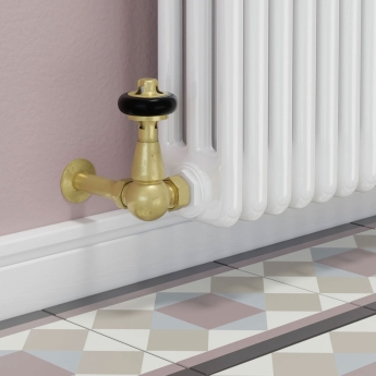 West Eton Traditional Corner Manual Radiator Valve and Lockshield - Un-Lacquered Brass | Product Image