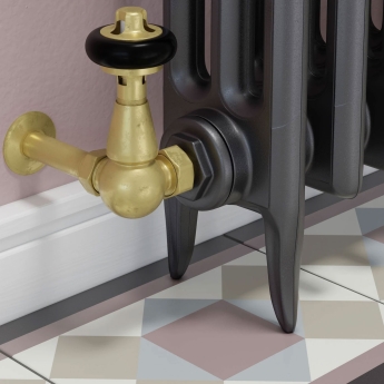West Eton Traditional Corner Manual Radiator Valve and Lockshield - Un-Lacquered Brass | Product Image