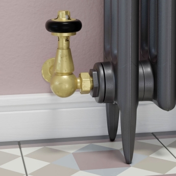West Eton Traditional Corner Manual Radiator Valve and Lockshield - Un-Lacquered Brass | Product Image