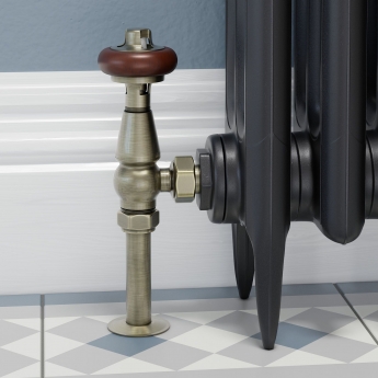 West Faringdon Angled Thermostatic Radiator Valve and Lockshield - Antique Brass