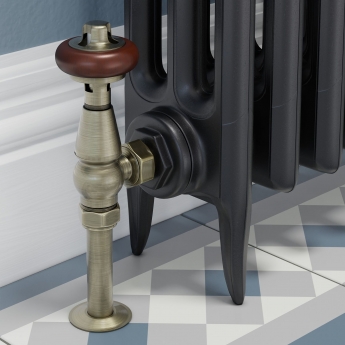 West Faringdon Angled Thermostatic Radiator Valve and Lockshield - Antique Brass