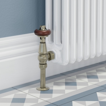 West Faringdon Angled Thermostatic Radiator Valve and Lockshield - Antique Brass