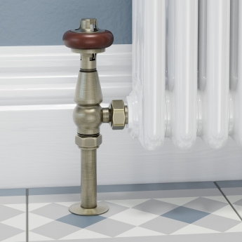 West Faringdon Angled Thermostatic Radiator Valve and Lockshield - Antique Brass