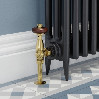 West Faringdon Angled Thermostatic Radiator Valve and Lockshield - Brass