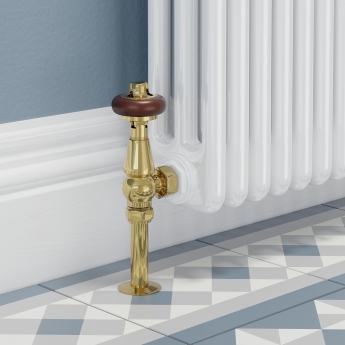 West Faringdon Angled Thermostatic Radiator Valve and Lockshield - Brass