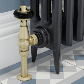 West Faringdon Angled Thermostatic Radiator Valve and Lockshield - Brushed Brass
