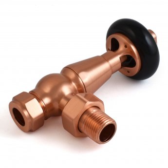 West Faringdon Angled Thermostatic Radiator Valve and Lockshield - Brushed Copper