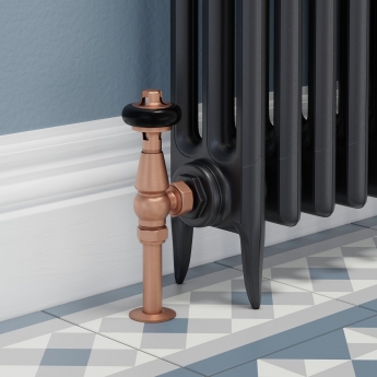 West Faringdon Angled Thermostatic Radiator Valve and Lockshield - Brushed Copper