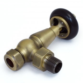 West Faringdon Angled Thermostatic Radiator Valve and Lockshield - Old English Brass