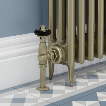 West Faringdon Angled Thermostatic Radiator Valve and Lockshield - Old English Brass