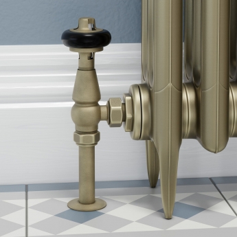 West Faringdon Angled Thermostatic Radiator Valve and Lockshield - Old English Brass