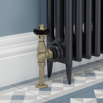 West Faringdon Angled Thermostatic Radiator Valve and Lockshield - Old English Brass