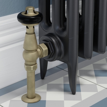 West Faringdon Angled Thermostatic Radiator Valve and Lockshield - Old English Brass