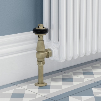 West Faringdon Angled Thermostatic Radiator Valve and Lockshield - Old English Brass