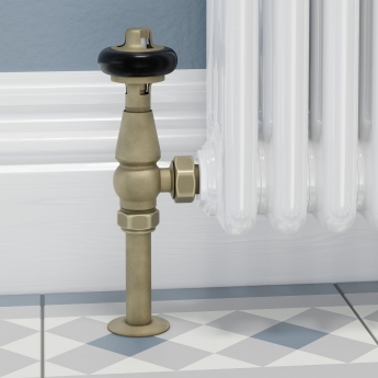 West Faringdon Angled Thermostatic Radiator Valve and Lockshield - Old English Brass