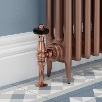 West Faringdon Angled Thermostatic Radiator Valve and Lockshield - Polished Copper