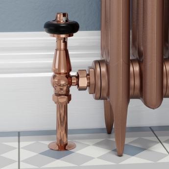 West Faringdon Angled Thermostatic Radiator Valve and Lockshield - Polished Copper
