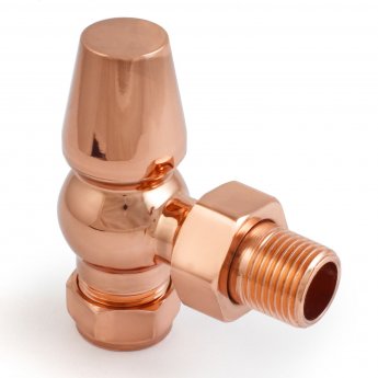 West Faringdon Angled Thermostatic Radiator Valve and Lockshield - Polished Copper