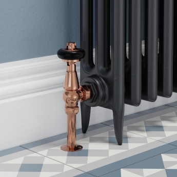 West Faringdon Angled Thermostatic Radiator Valve and Lockshield - Polished Copper