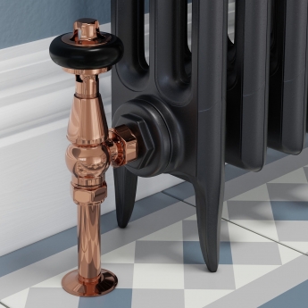 West Faringdon Angled Thermostatic Radiator Valve and Lockshield - Polished Copper