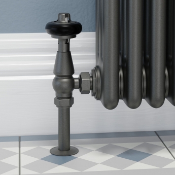 West Faringdon Angled Thermostatic Radiator Valve and Lockshield - Light Pewter