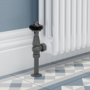 West Faringdon Angled Thermostatic Radiator Valve and Lockshield - Light Pewter