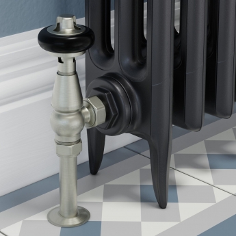 West Faringdon Angled Thermostatic Radiator Valve and Lockshield - Satin Nickel