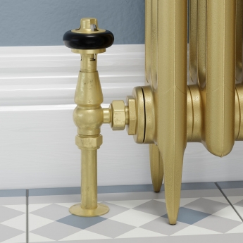 West Faringdon Angled Thermostatic Radiator Valve and Lockshield - Un-Lacquered Brass