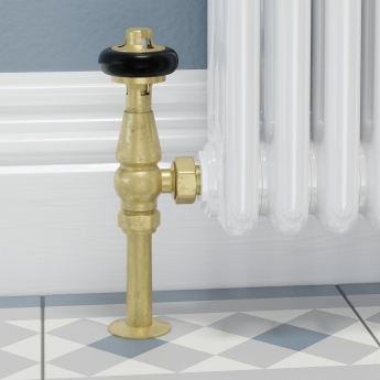 West Faringdon Angled Thermostatic Radiator Valve and Lockshield - Un-Lacquered Brass