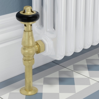 West Faringdon Angled Thermostatic Radiator Valve and Lockshield - Un-Lacquered Brass