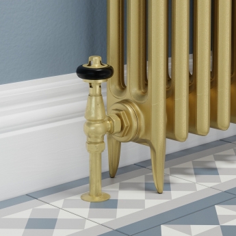 West Faringdon Angled Thermostatic Radiator Valve and Lockshield - Un-Lacquered Brass