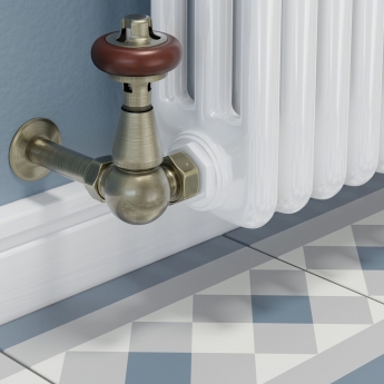 West Faringdon Corner Thermostatic Radiator Valve and Lockshield - Antique Brass