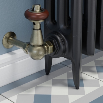 West Faringdon Corner Thermostatic Radiator Valve and Lockshield - Antique Brass